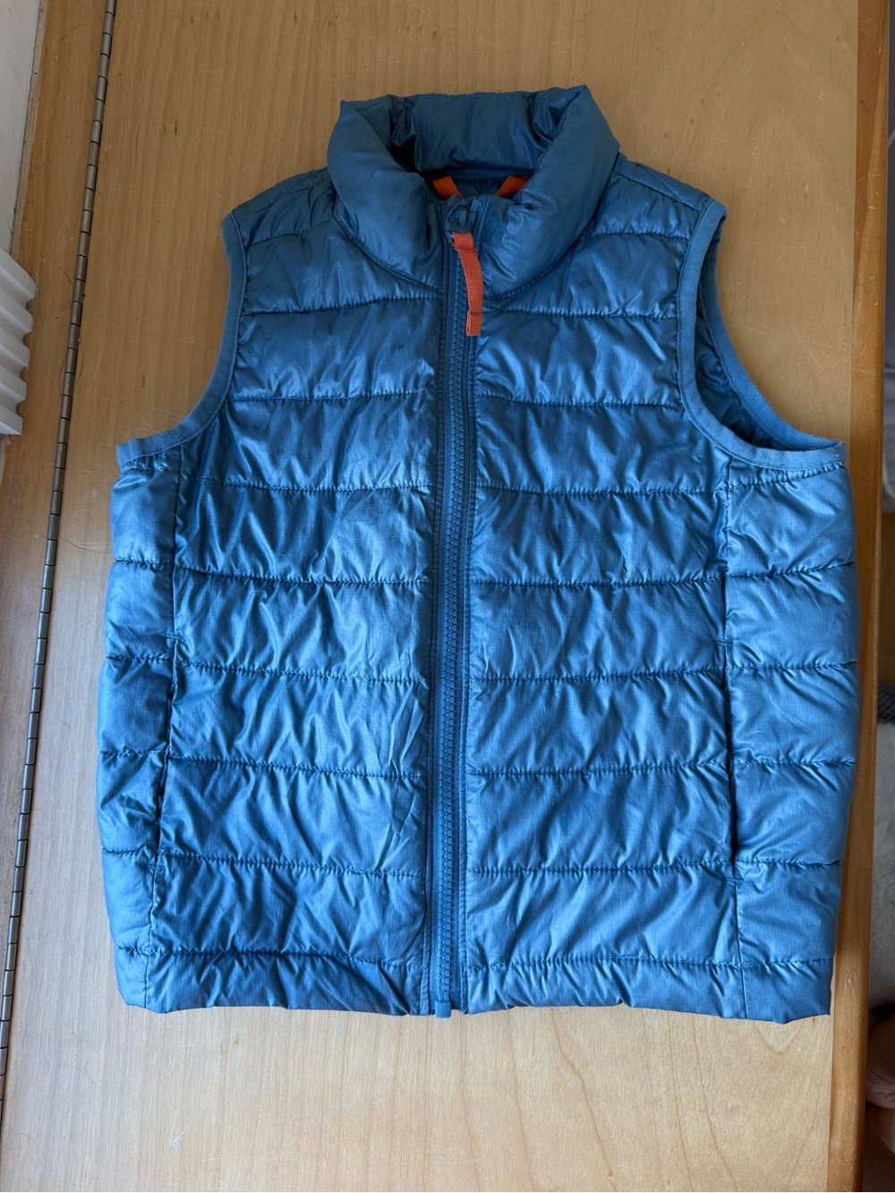 Primary Kids Blue Quilted Puffer Vest with Orange Zip Pull